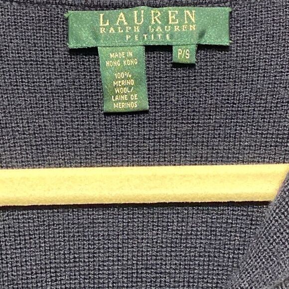 Lauren Ralph Lauren Womens Navy 100% Merino Wool Collared Cardigan Sweater Small - Picture 5 of 10